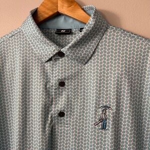 FootJoy Polo Shirt Mens Large Blue Leaf Print Golf Performance Embroidered Caddy